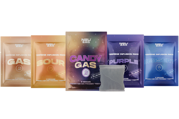 NEU Bags flavor lineup showing different terpene profiles